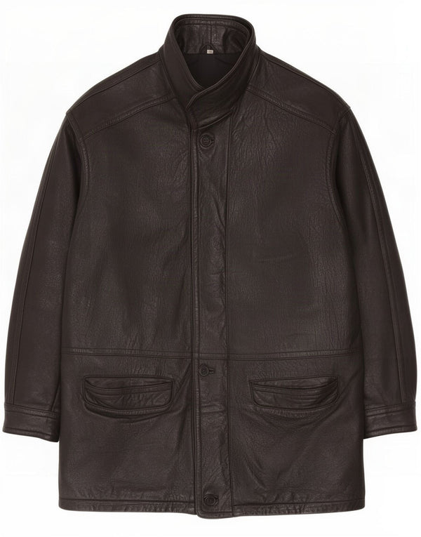 Cappotto vintage in pelle da uomo UK 40 grande nero
