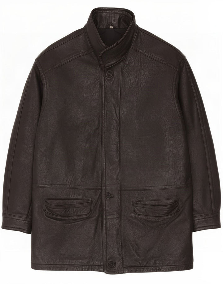 Cappotto vintage in pelle da uomo UK 40 grande nero