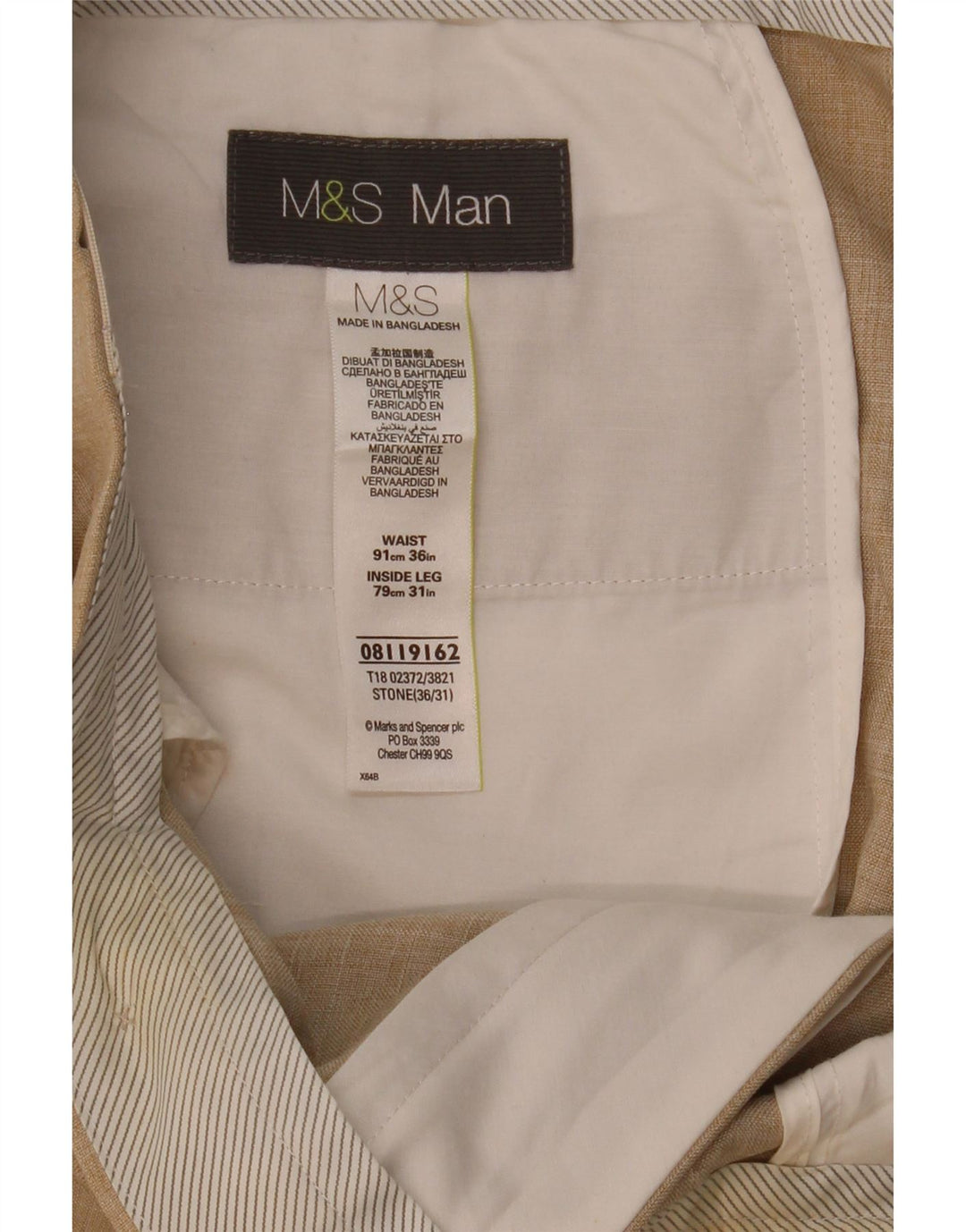 MARKS & SPENCER Pantaloni da abito dritti da uomo W36 L31 Poliestere beige