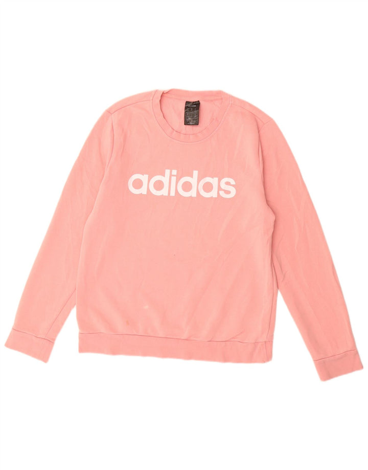 Felpa grafica da donna Adidas Jumper UK 12/14 Cotone rosa medio