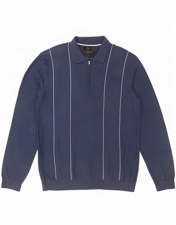 Marks & Spencer Maglione da uomo con collo alto a righe grandi blu