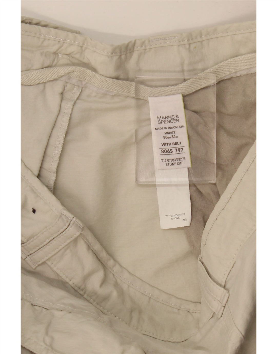 MARKS & SPENCER Bermuda cargo da uomo W34 Large in cotone beige
