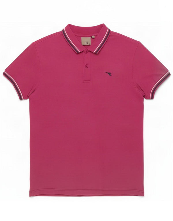 Polo da uomo Diadora in cotone a righe rosa medio