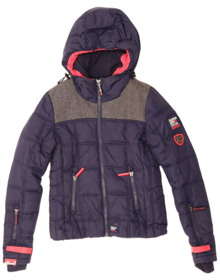 Giacca da sci oversize con cappuccio da donna Superdry UK 6 XS poliestere blu navy