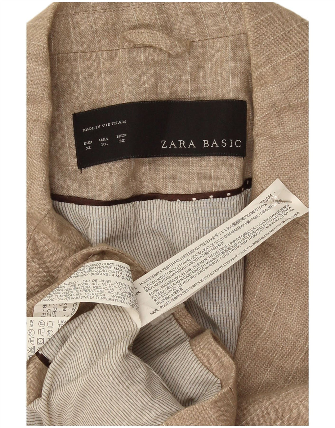 Giacca blazer da donna a 1 bottone Zara UK 18 XL Poliestere gessato beige