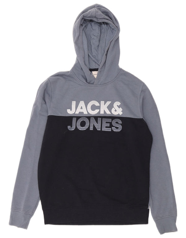Jack & Jones Felpa con cappuccio grafica da uomo in cotone color block blu medio