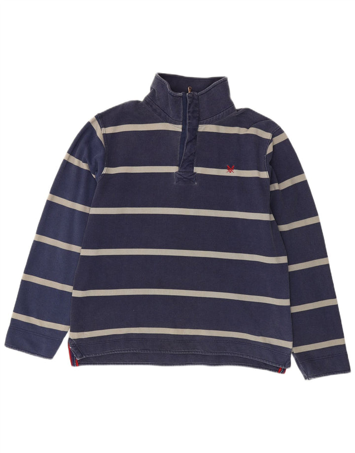 CREW CLOTHING Felpa da uomo con zip e collo maglione medio a righe blu navy
