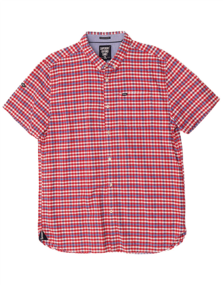 Camicia a maniche corte da uomo Superdry 2XL in cotone a quadretti rosso