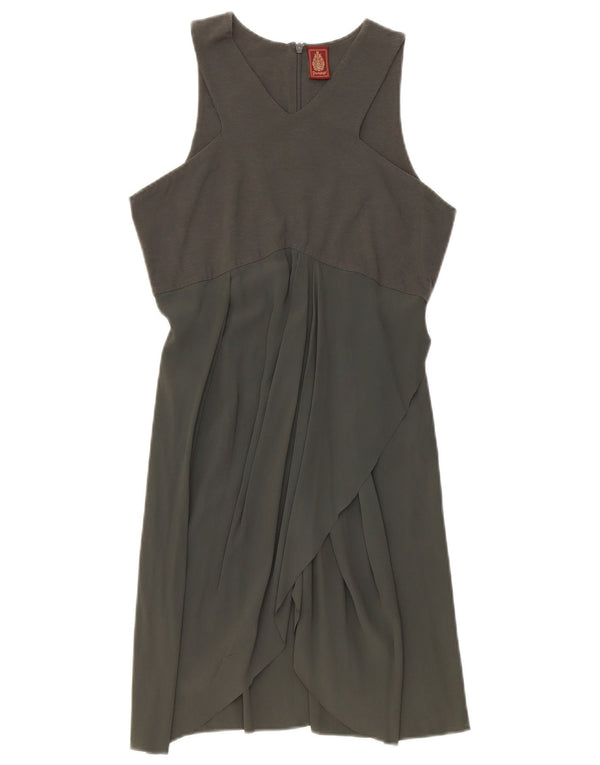 Dondup Abito da donna senza maniche a trapezio UK 8 piccolo in cotone kaki