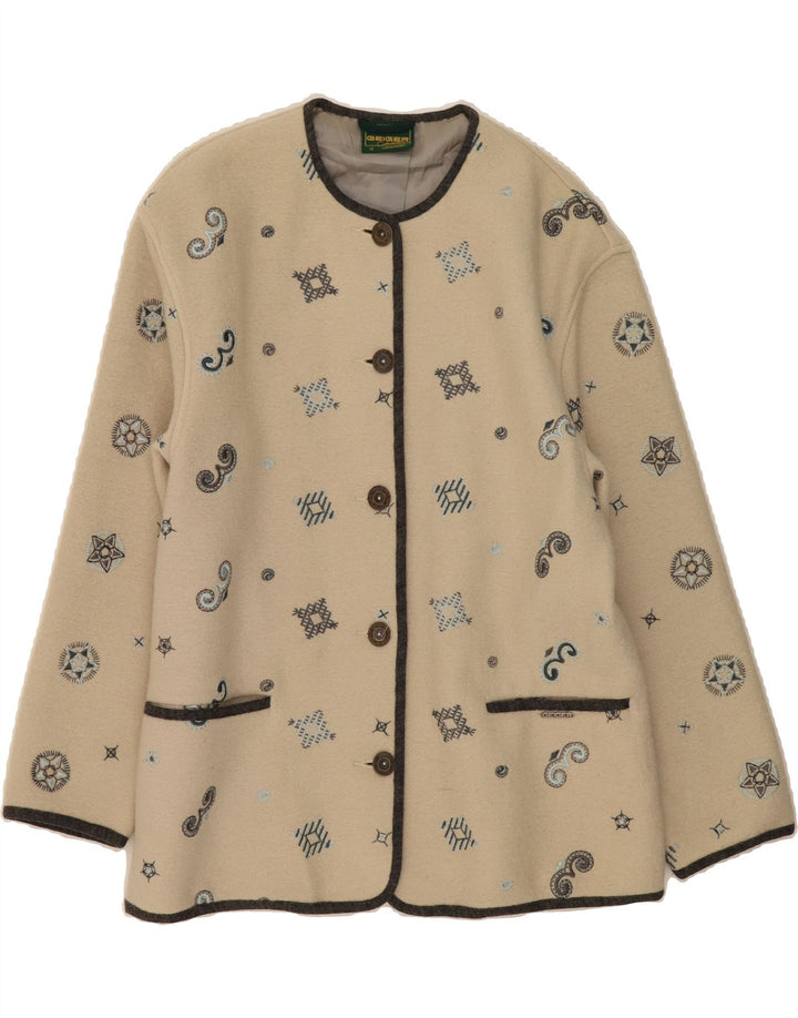 GEIGER Womens Abstract Pattern Jacket EU 42 Large Beige Wool Vintage Geiger and Second-Hand Geiger from Messina Hembry 