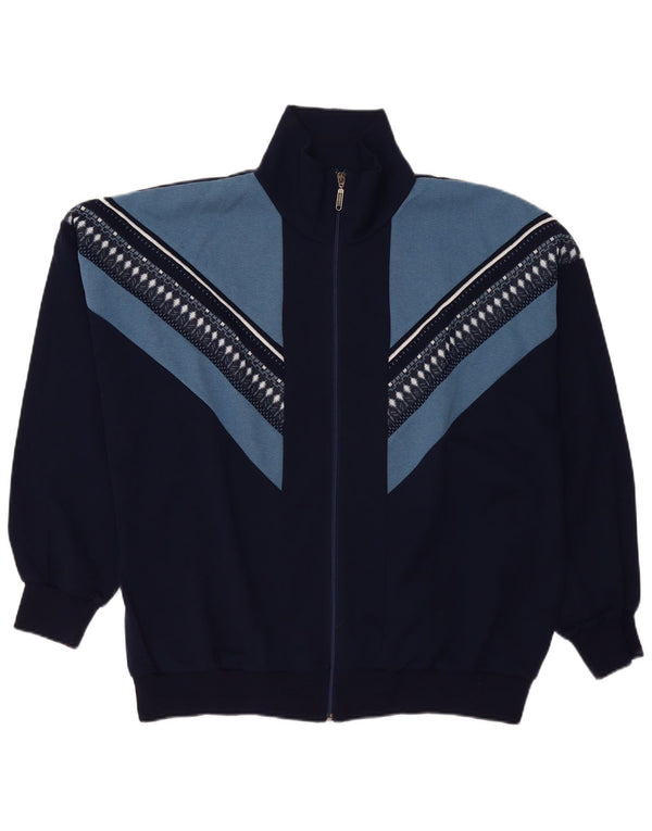 Maglione cardigan da uomo vintage UK 54 5XL Poliacrilico color block blu navy