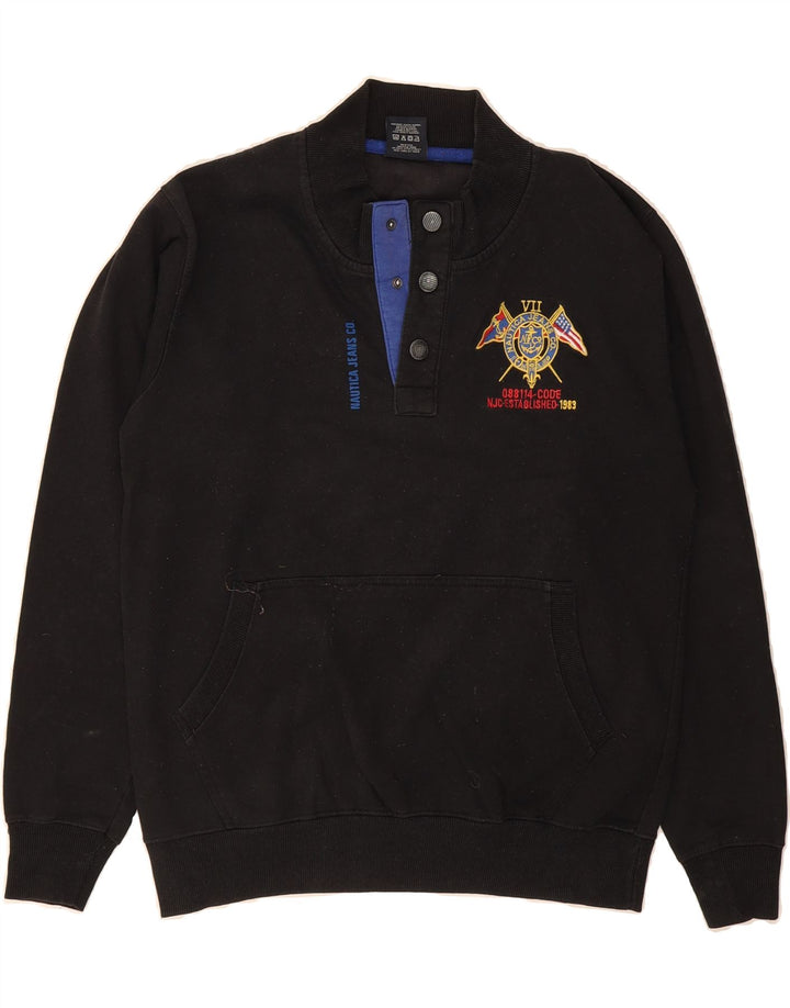 NAUTICA Mens Button Neck Sweatshirt Jumper Medium Black Cotton Vintage Nautica and Second-Hand Nautica from Messina Hembry 