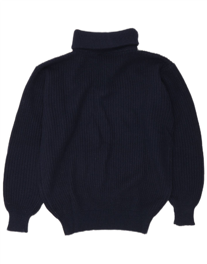 Maglione vintage da uomo con zip e collo IT 52 Large blu navy in poliacrilico