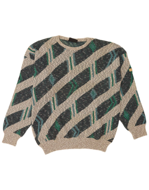 Maglione vintage da uomo con scollo a barca XL a righe multicolore