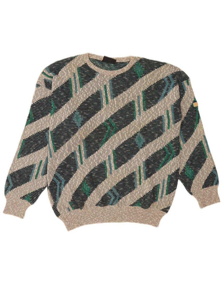 Maglione vintage da uomo con scollo a barca XL a righe multicolore
