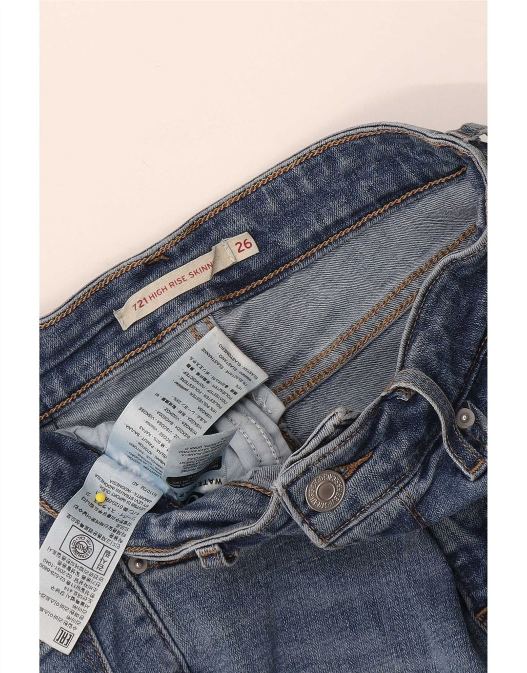Pantaloncini di jeans a vita alta Levi's 721 da donna W26 piccoli in cotone blu