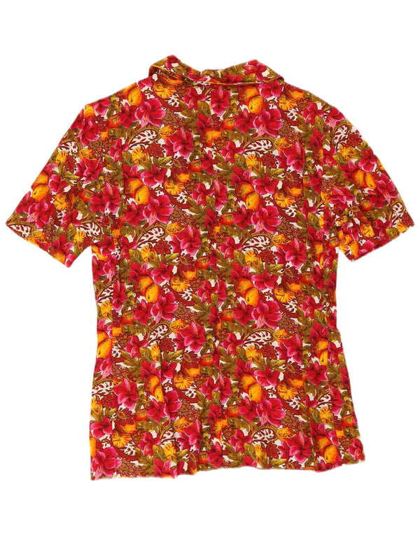 Camicetta camicia a maniche corte da donna vintage UK 12 floreale multicolore medio