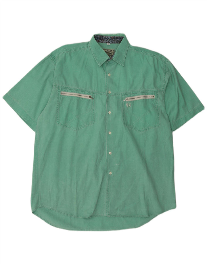 Camicia vintage da uomo a maniche corte grande in cotone verde