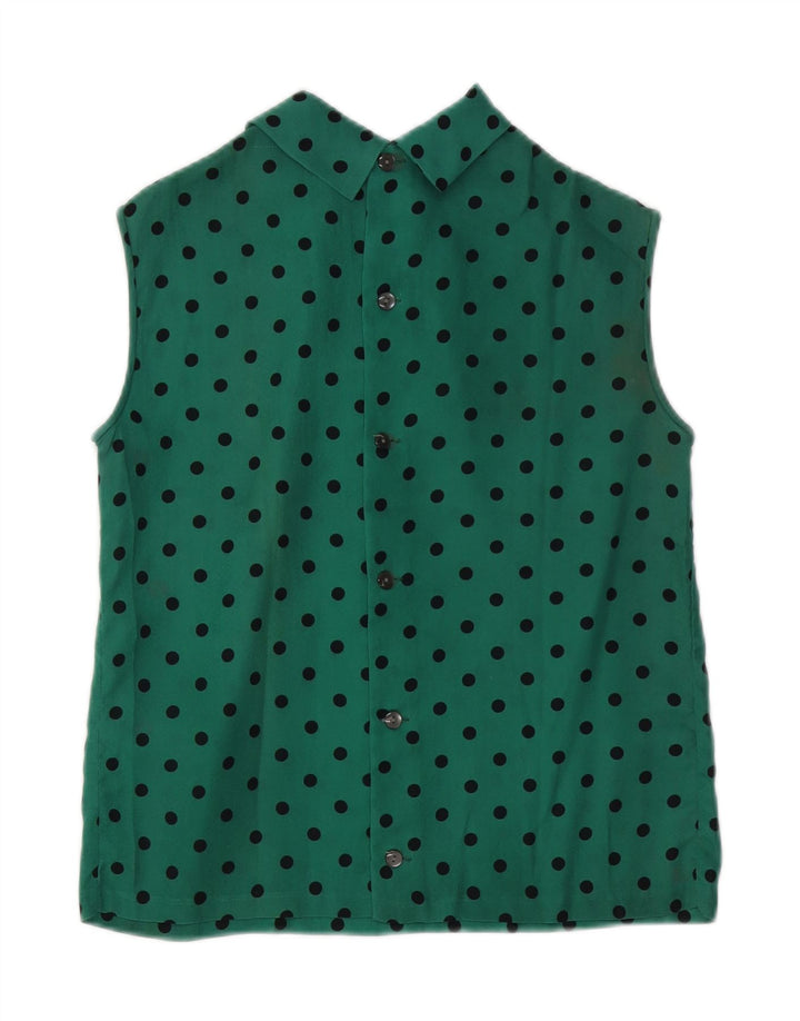 VINTAGE Womens Sleeveless Blouse Top IT 42 Medium Green Polka Dot