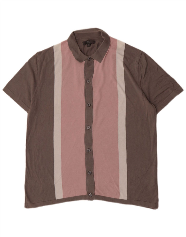 Camicia a maniche corte da uomo Marks & Spencer grande in cotone color block rosa