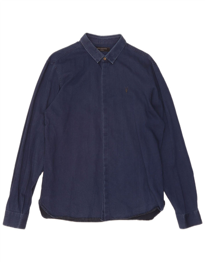 Camicia da uomo All Saints in cotone blu navy medio