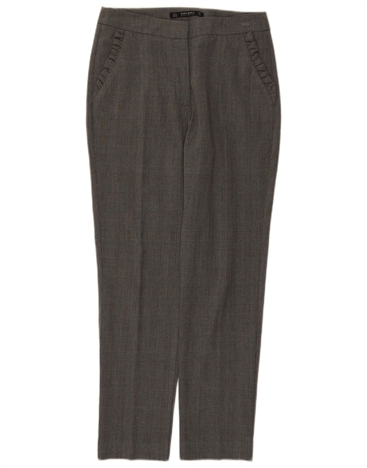 Pantaloni da abito slim da donna Zara piccoli W26 L27 poliestere a quadri grigi