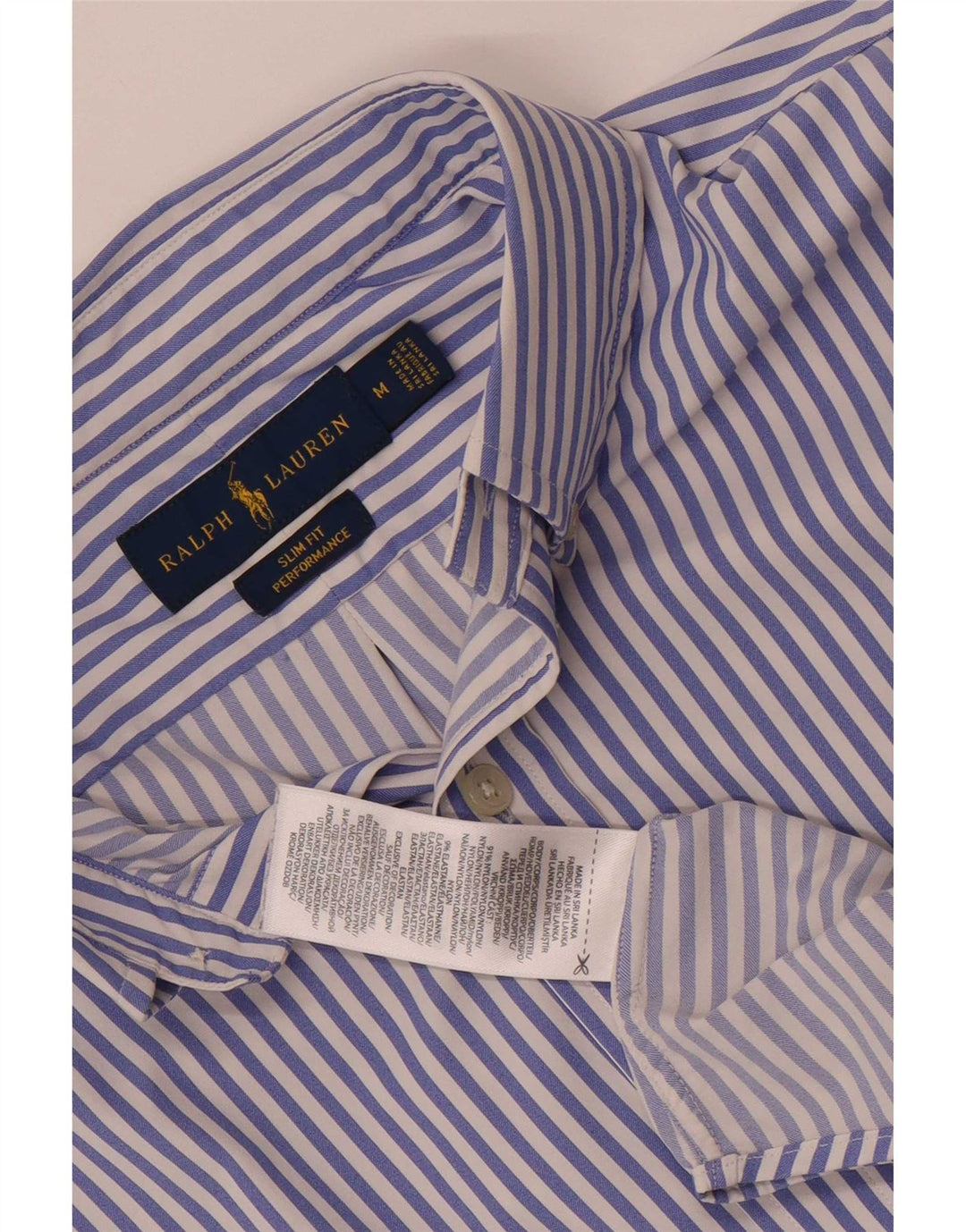 Camicia slim fit da uomo Ralph Lauren in nylon gessato blu medio