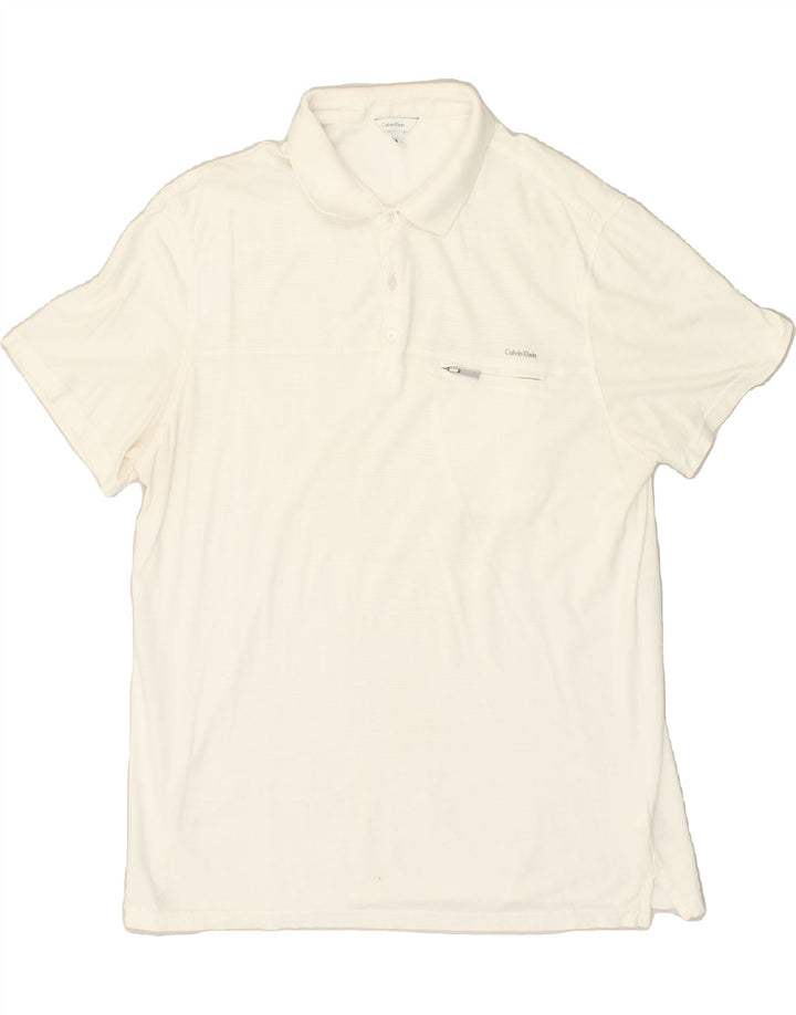 CALVIN KLEIN Mens Polo Shirt Large White Cotton | Vintage Calvin Klein | Thrift | Second-Hand Calvin Klein | Used Clothing | Messina Hembry 