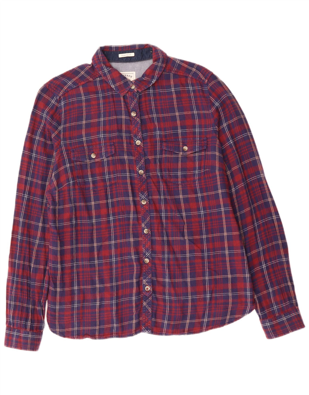 Fat Face Camicia da donna in flanella dal taglio classico UK 16 Cotone a quadri grandi blu