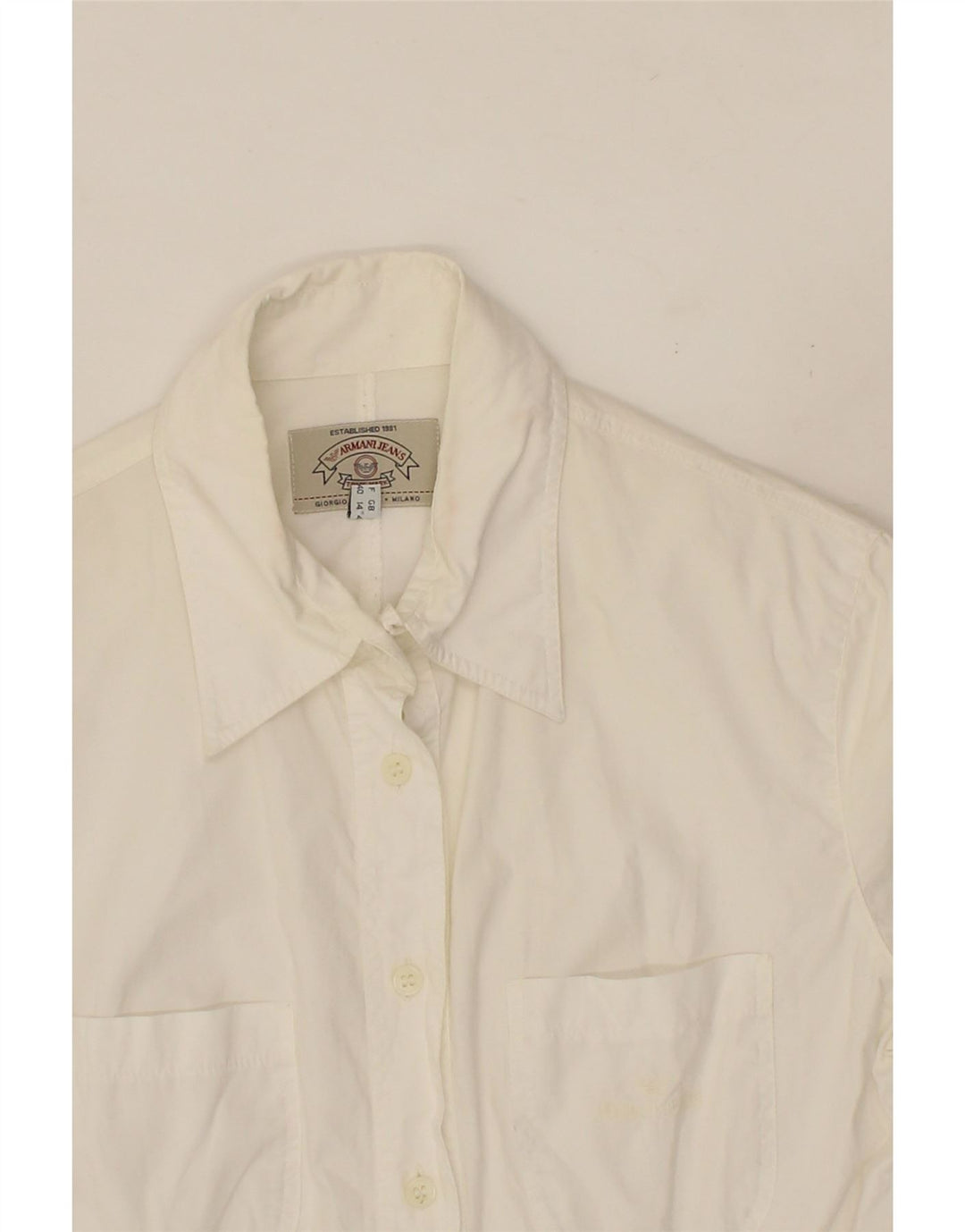 ARMANI JEANS Womens Shirt UK 14 Medium White Cotton Vintage Armani Jeans and Second-Hand Armani Jeans from Messina Hembry 