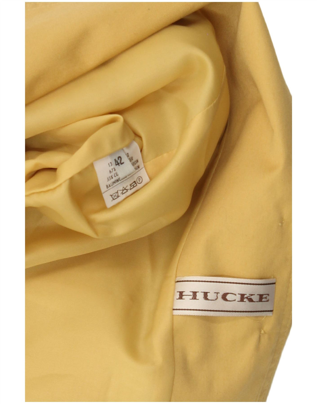 Giacca blazer a 3 bottoni corta da donna Hucke EU 42 grande cotone giallo