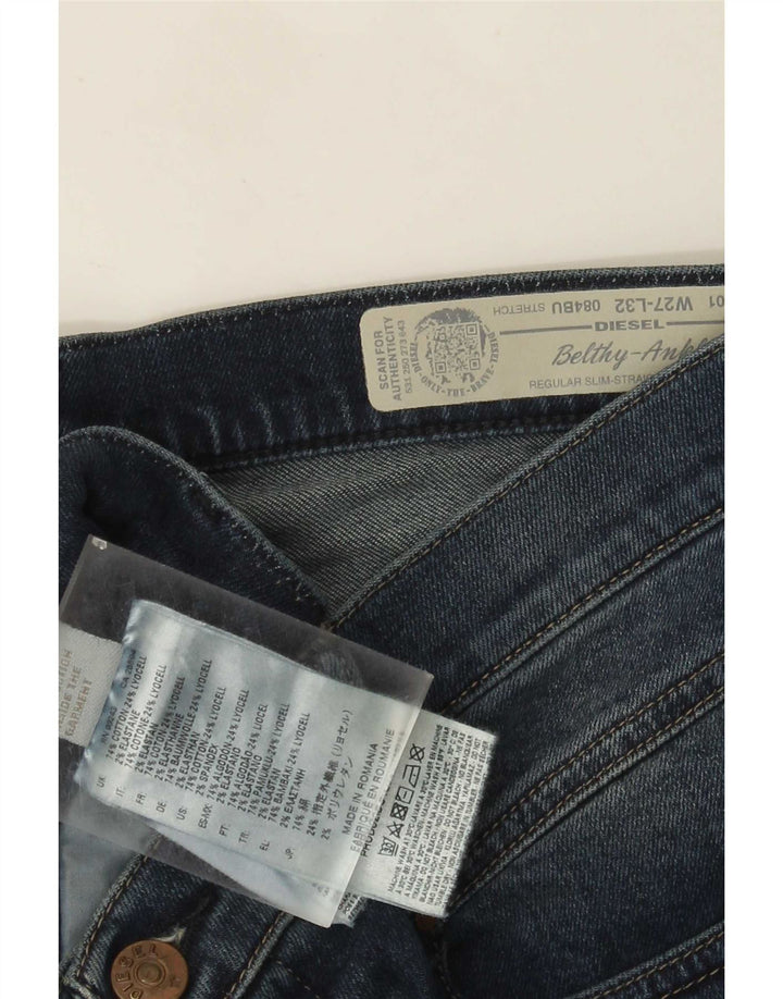 Jeans dritti slim regolari da donna Diesel con cintura e caviglia W27 L27 cotone blu