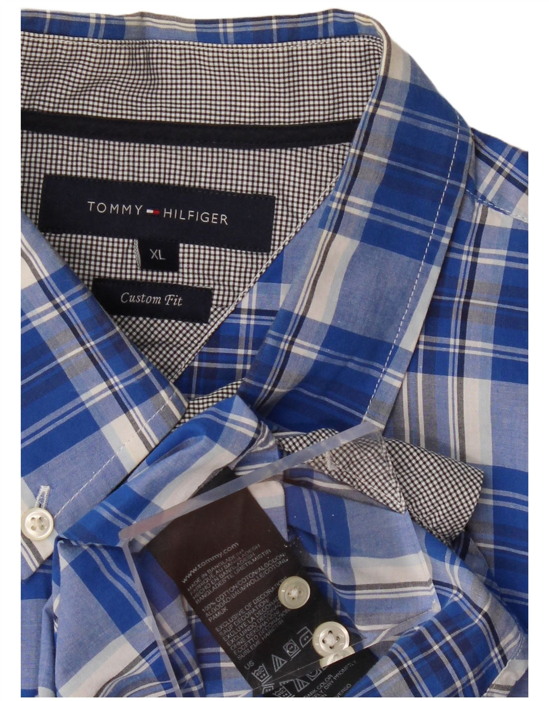 TOMMY HILFIGER Camicia da uomo a maniche corte personalizzata XL in cotone a quadri blu