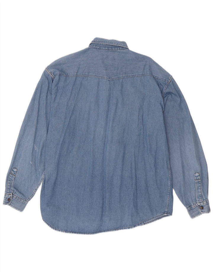 Camicia di jeans vintage da uomo grande in cotone blu