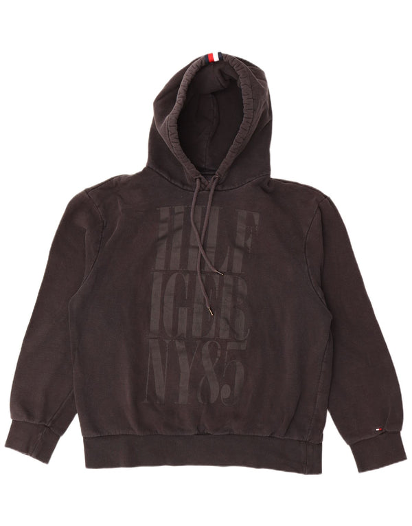 Maglione con cappuccio grafico da donna Tommy Hilfiger UK 16 grande cotone nero
