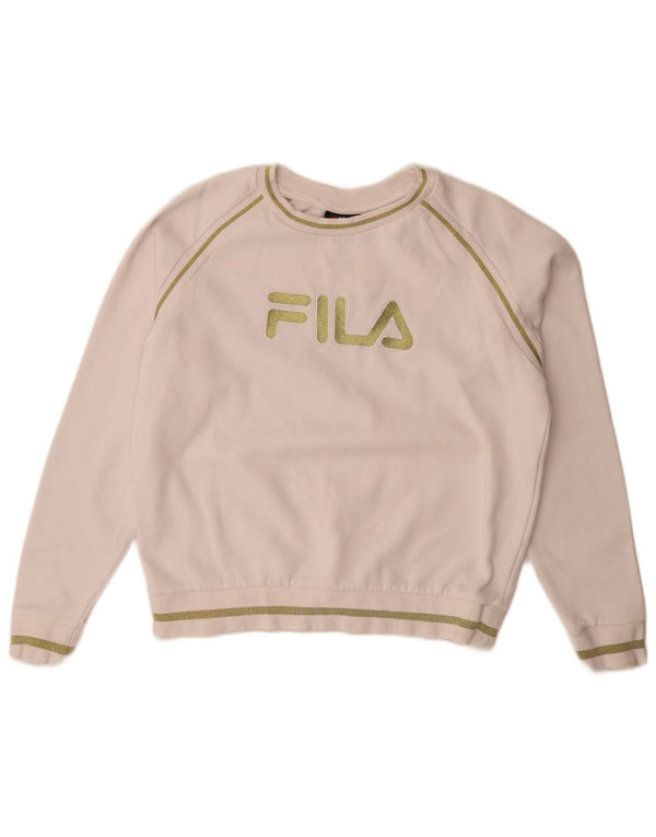 Felpa oversize con grafica da donna Fila, maglione UK 10, piccola, cotone bianco