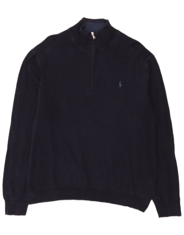 Polo Ralph Lauren Maglione da uomo con zip e collo XL in cotone blu navy