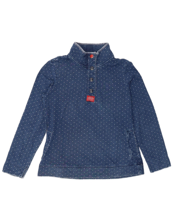 Joules Felpa da Donna con Collo a Bottone Maglione UK 12 Blu Medio a Pois