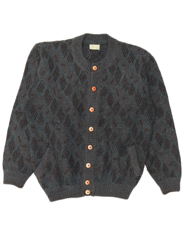 Maglione cardigan da uomo vintage grande lana di alpaca blu Argyle/diamante