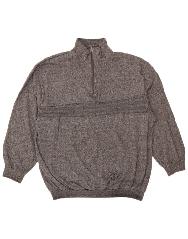 Felpa da donna con collo con zip VINTAGE Maglione UK 18 XL Grigio screziato