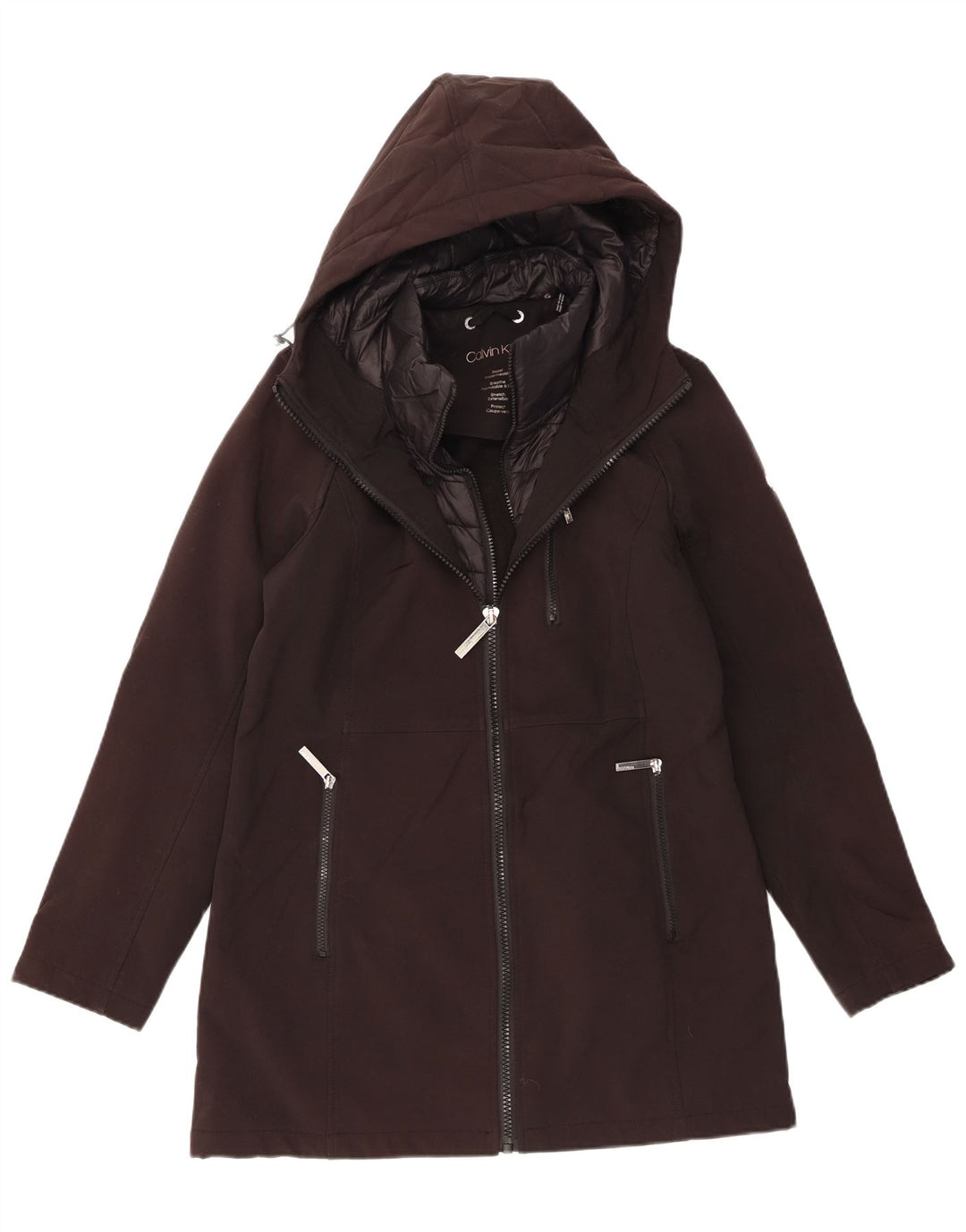 CALVIN KLEIN Giacca a vento con cappuccio da donna UK 14 Medium Nero Poliestere