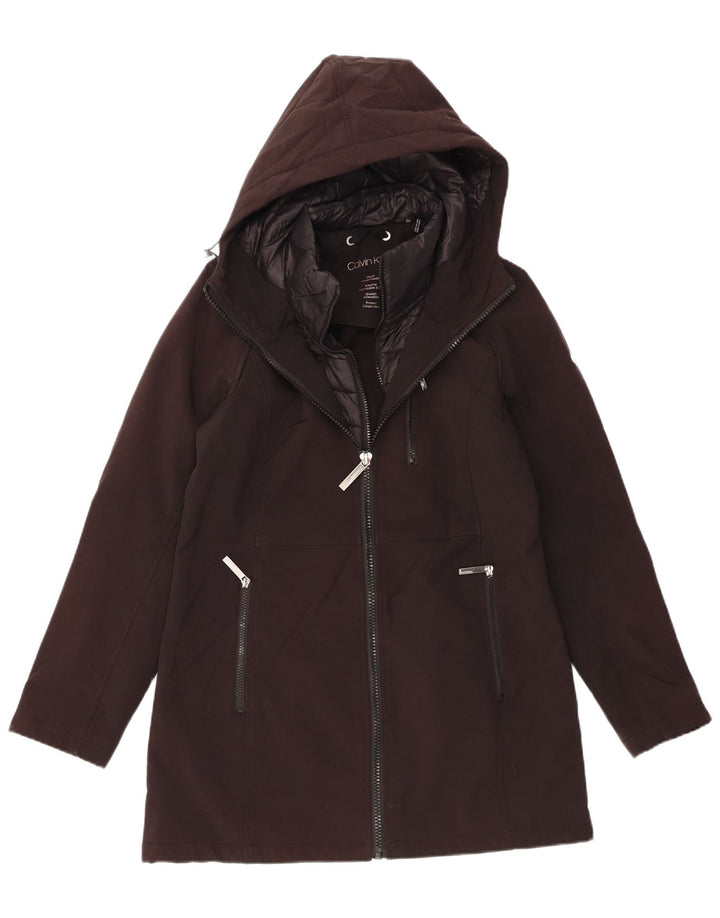 CALVIN KLEIN Giacca a vento con cappuccio da donna UK 14 Medium Nero Poliestere