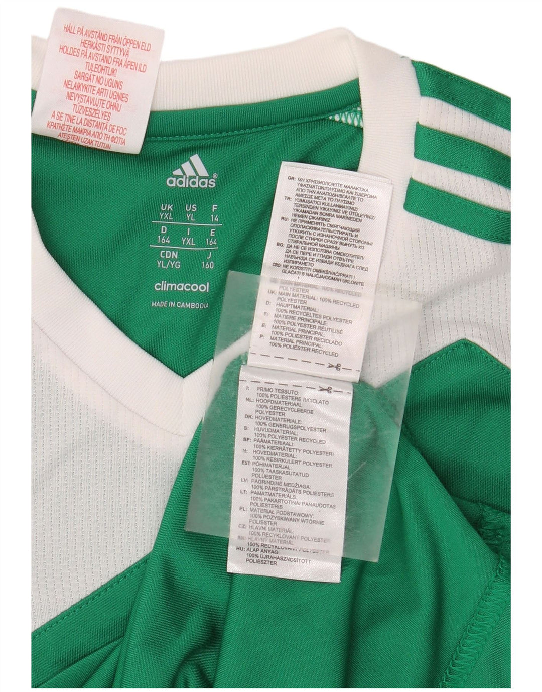 T-shirt ADIDAS da bambino Climacool 13-14 anni XL verde a blocchi di colore
