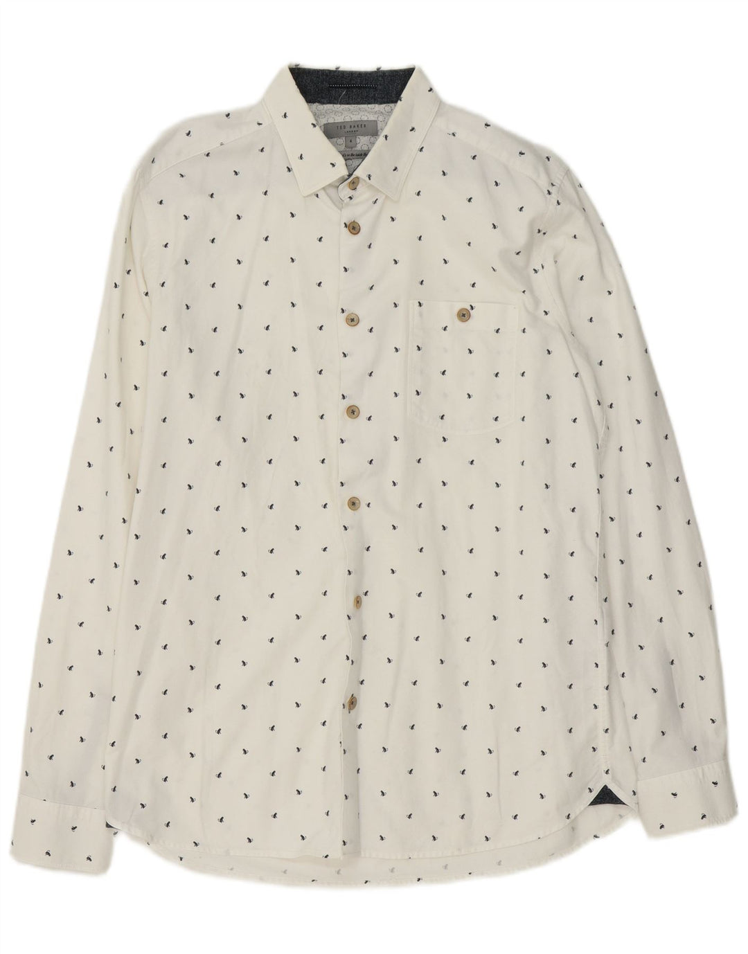 Ted Baker Camicia da uomo con motivo astratto taglia 4 grande cotone bianco