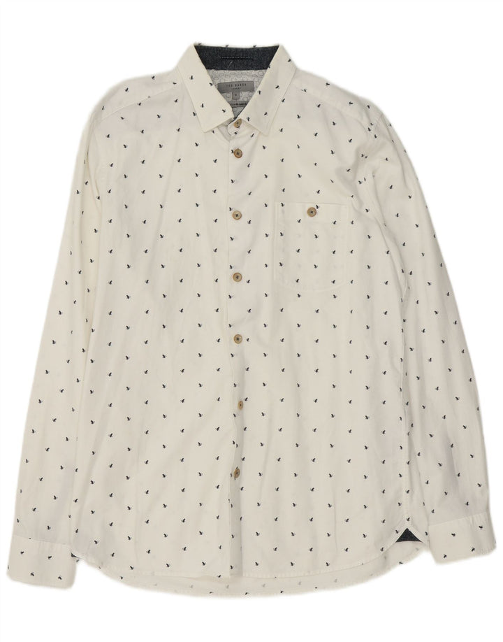 Ted Baker Camicia da uomo con motivo astratto taglia 4 grande cotone bianco