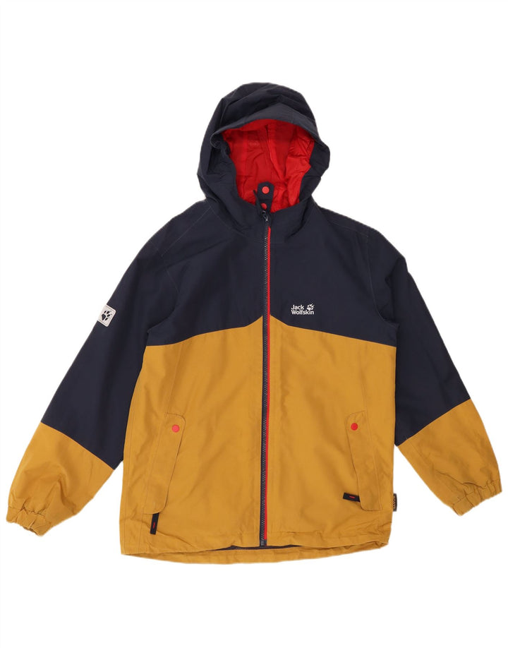 JACK WOLFSKIN Giacca antipioggia con cappuccio per ragazzi 12-13 anni Blu navy Colourblock