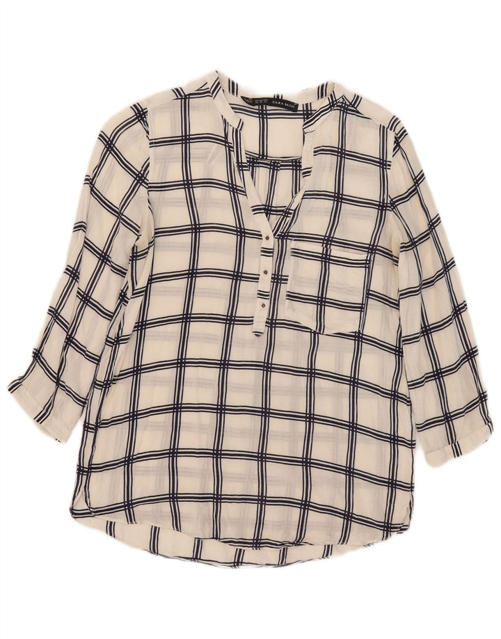 Top Zara da donna con maniche a 3/4 UK 6 XS bianco a quadri