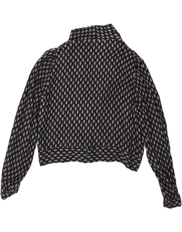 VINTAGE Womens Abstract Pattern Crop Blouse Top UK 14 Medium Navy Blue Vintage Vintage and Second-Hand Vintage from Messina Hembry 