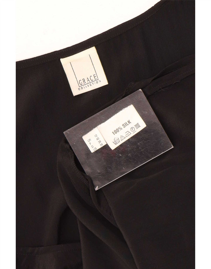 Canotta vintage da donna UK 12 media seta nera