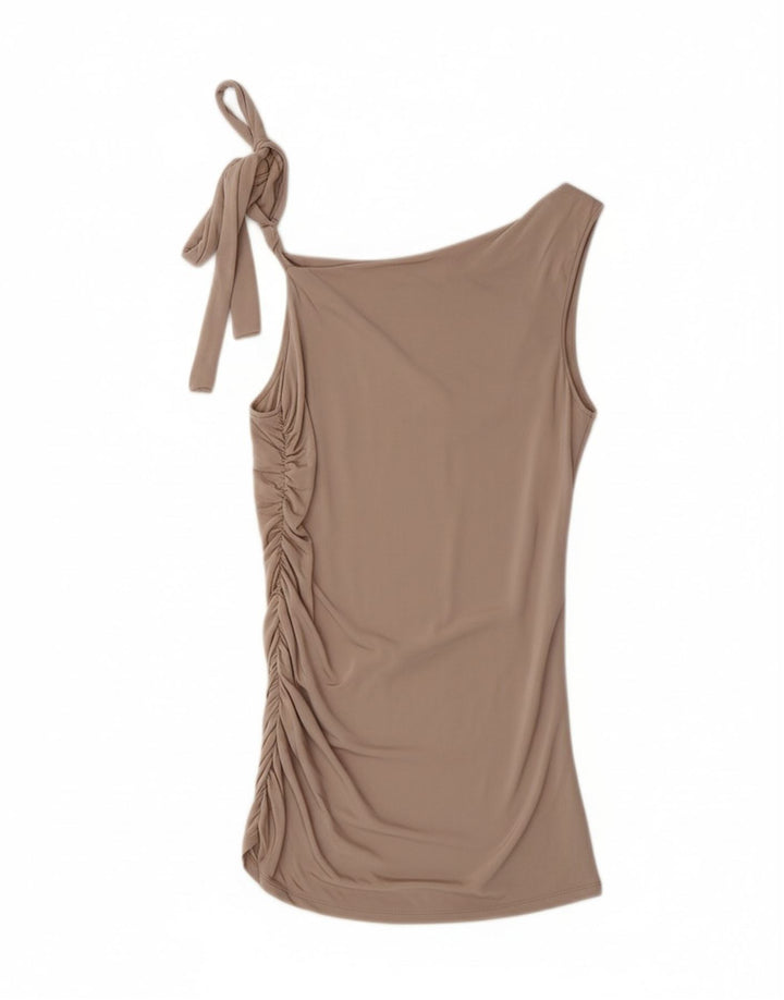 MARELLA Womens One Shoulder Top UK 16 Large Brown Viscose